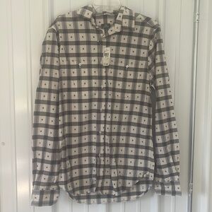 55 Broome Men’s Button down dress shirt new$88 grey ivory